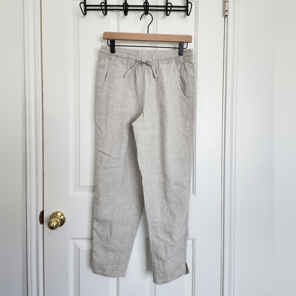 L.L. Bean Womens Premium Linen Pull On Ankle Pants Mid Rise Tapered Leg Pant